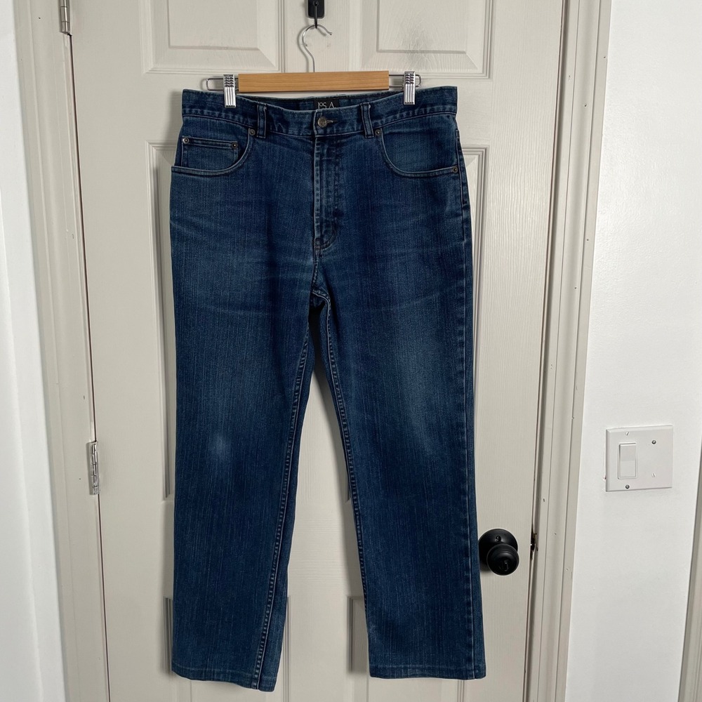 Jos A Bank Tailored Fit Jeans Men 34x27 Blue Traveler Casual Elevated Basic‎